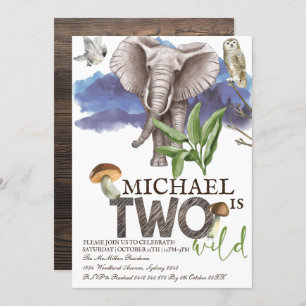 Convite Woodland Elephant Watercolor Segundo Aniversário