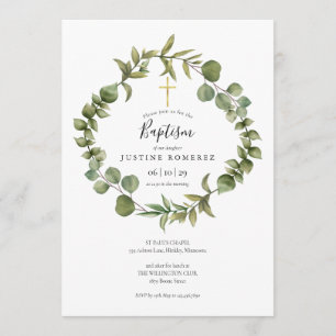 Convite Woodland Eucalyptus Greenery Baptism Christening