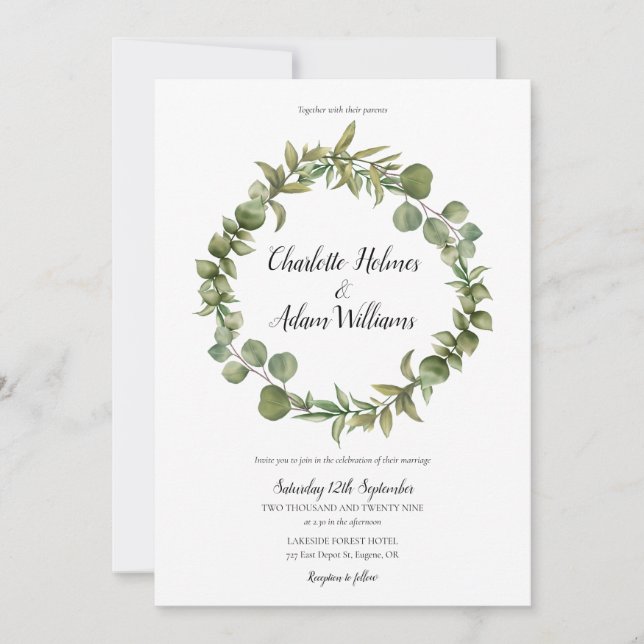 Convite Woodland Eucalyptus Greenery Casamento (Frente)
