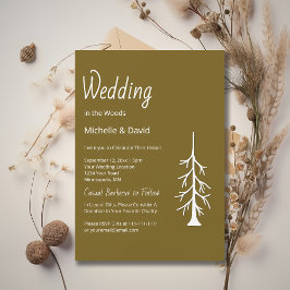 Convite Woodland Evergreen Rustic Brown Casual Wedding