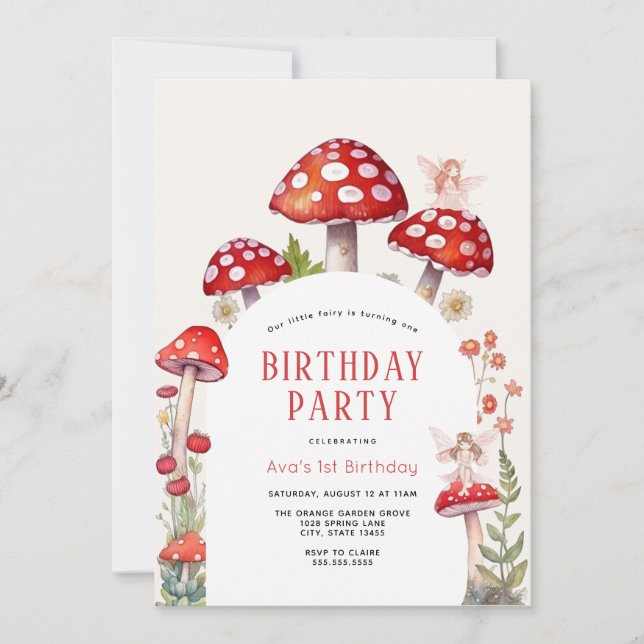Convite Woodland Fairy Mushroom Birday (Frente)
