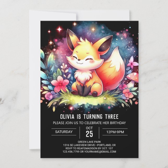 Convite Woodland Fantasy Fox Birthday (Frente)