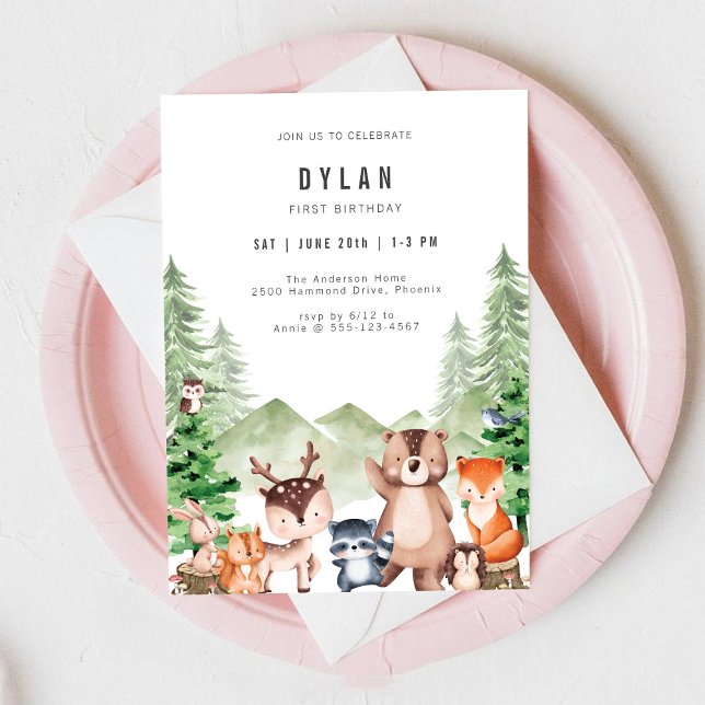 Convite Woodland Forest Animal Boy Birthday Invitation (Criador carregado)