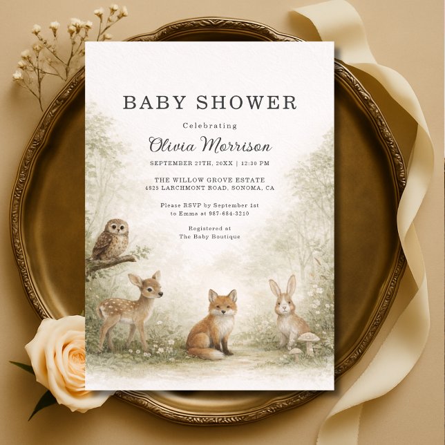 Convite Woodland Forest Animals Baby Shower (Criador carregado)