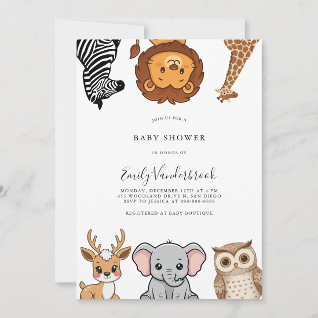 Convite Woodland Forest Animals Baby Shower (Frente)