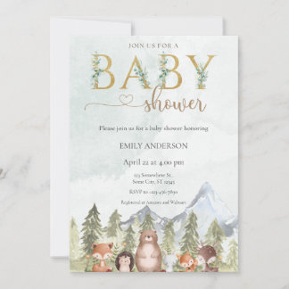 Convite Woodland Forest Animals Baby Shower