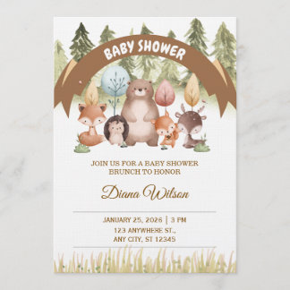 Convite Woodland Forest Baby Shower Invite