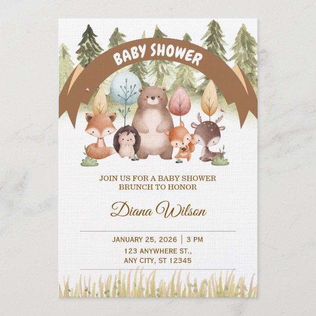 Convite Woodland Forest Baby Shower Invite (Frente)