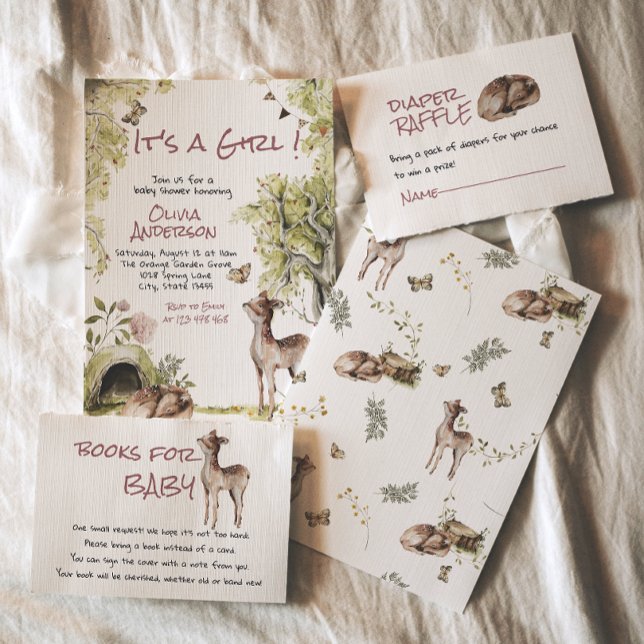 Convite Woodland Forest Cute Deer Animals Girl Baby Shower (Criador carregado)