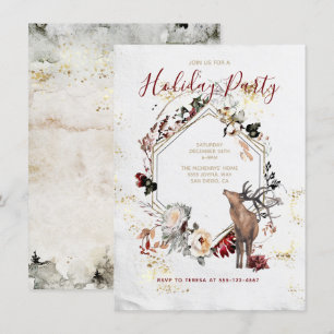 Convite Woodland Forest Deer Floral Foliday Party