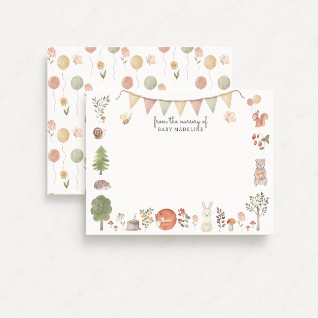 Convite Woodland Forest Friends Nursery Note Card (Criador carregado)