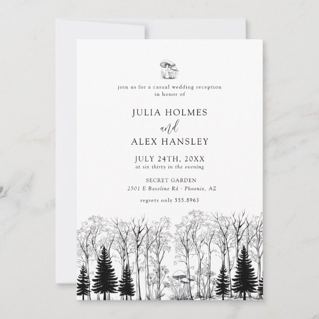 Convite Woodland Forest Pine Tree | Rustic Casual Wedding (Frente)