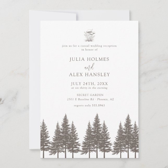 Convite Woodland Forest Pine Tree | Rustic Casual Wedding (Frente)
