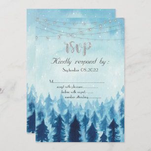 Convite Woodland,Forest,Pine Trees Blue RSVP
