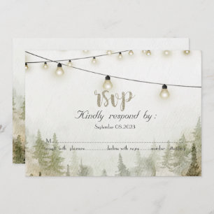 Convite Woodland,Forest,Pine Trees,Luzes RSVP