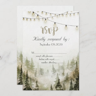 Convite Woodland,Forest,Pine Trees,String Lights RSVP