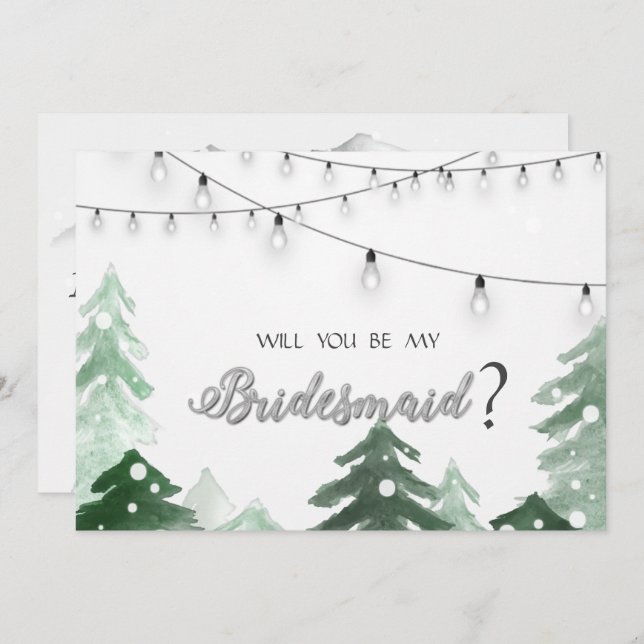 Convite Woodland,Forest String Lights, Bridesmaid Card (Frente/Verso)