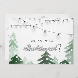 Convite Woodland,Forest String Lights, Bridesmaid Card