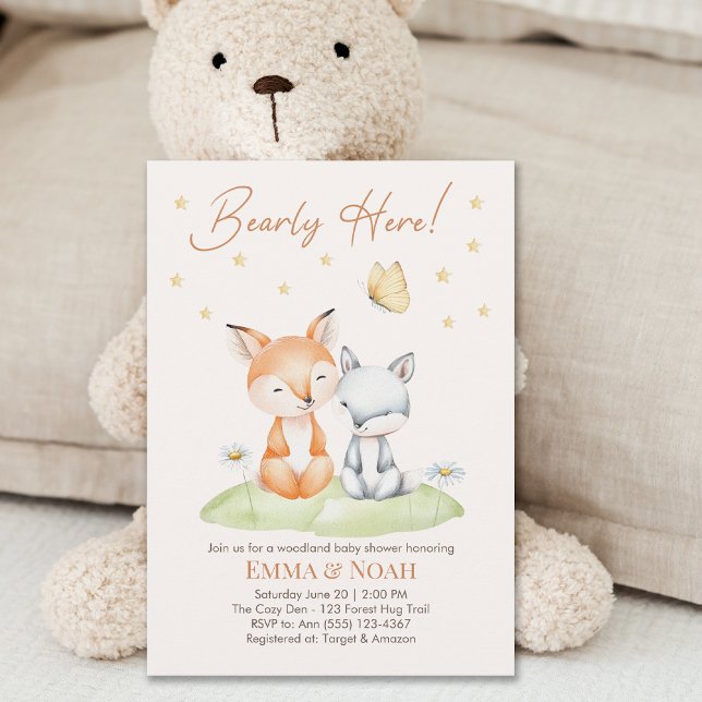 Convite Woodland Fox and Bear Neutral Baby Shower (Criador carregado)
