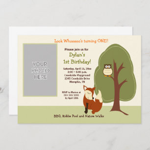 Convite Woodland Fox and Owl *FOTO* Aniversário 5x7