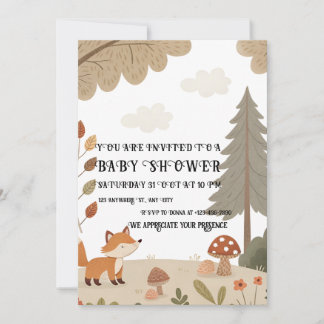Convite Woodland Fox Baby Shower Invitation