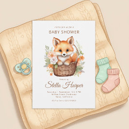 Convite Woodland Fox Floral Girl Baby Shower Invitation