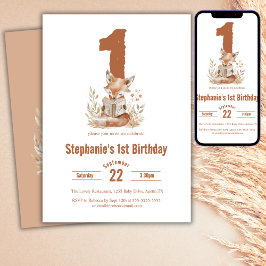 Convite Woodland Fox Lendo um primeiro aniversario de Livr