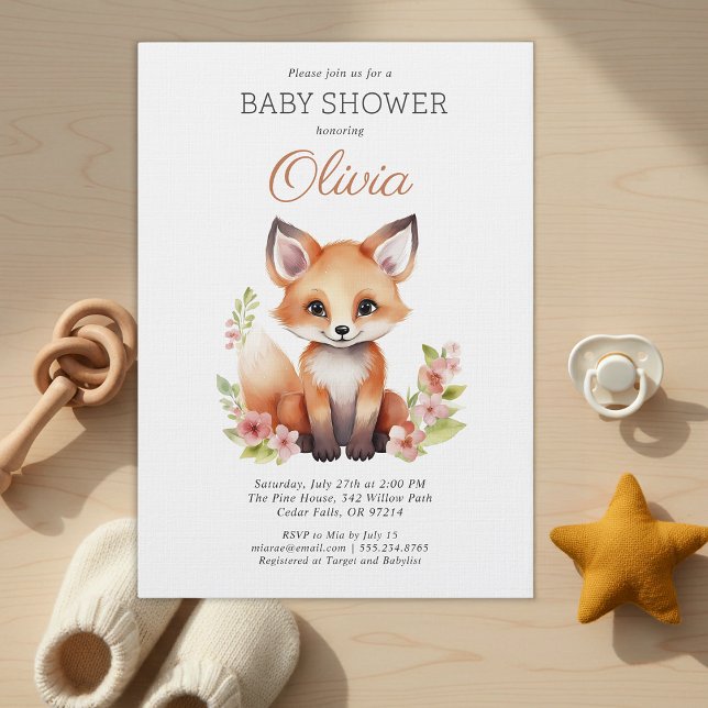 Convite Woodland Fox Pink Peach Girl Baby Shower (Criador carregado)