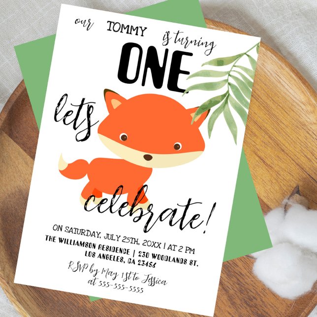 Convite Woodland Fox Vamos comemorar a Festa de aniversári (Woodland Fox Forest Animals Let´s Celebrate Kid's Birthday Party Invitation)