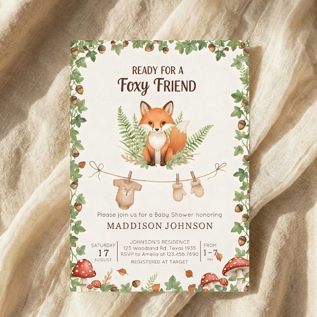 Convite Woodland foxy baby shower (Criador carregado)