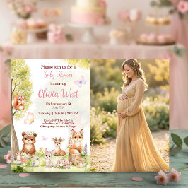 Convite Woodland Girl Baby Shower Forest Animals Photo Inv