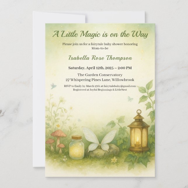 Convite Woodland Glow Baby Shower Invitation | Firefly Jar (Frente)