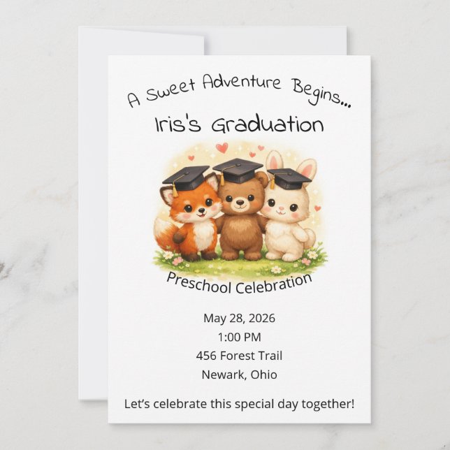 Convite Woodland Graduation Party Preschool Kindergarten (Frente)