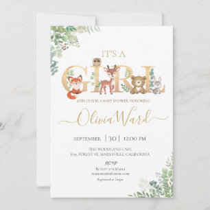 Convite Woodland Greenery Chá de fraldas Girl