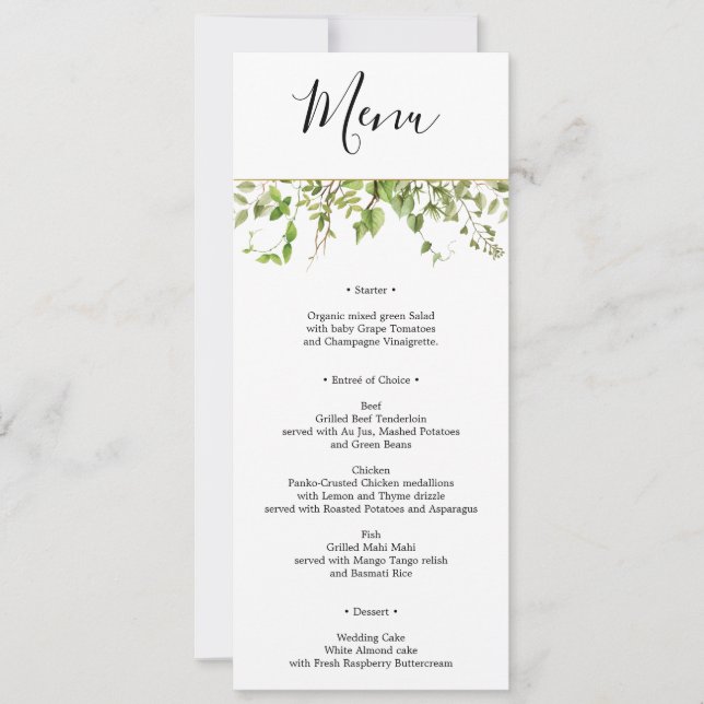Convite Woodland Greenery Weding Menu ou Chá de panela (Frente)