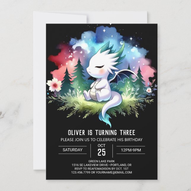 Convite Woodland Happy Dragon Birthday (Frente)