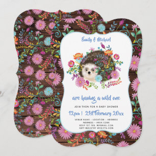 Convite Woodland Hedgehog Chá de fraldas Convida Rustic B