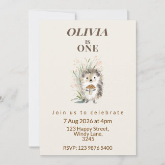 Convite Woodland Hedgehog First Birthday Invitation