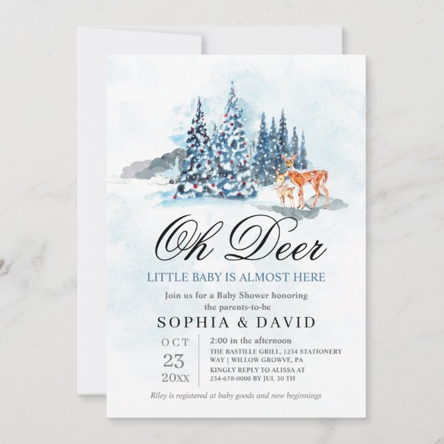Convite  Woodland Hills Oh Deer Baby Shower (Frente)