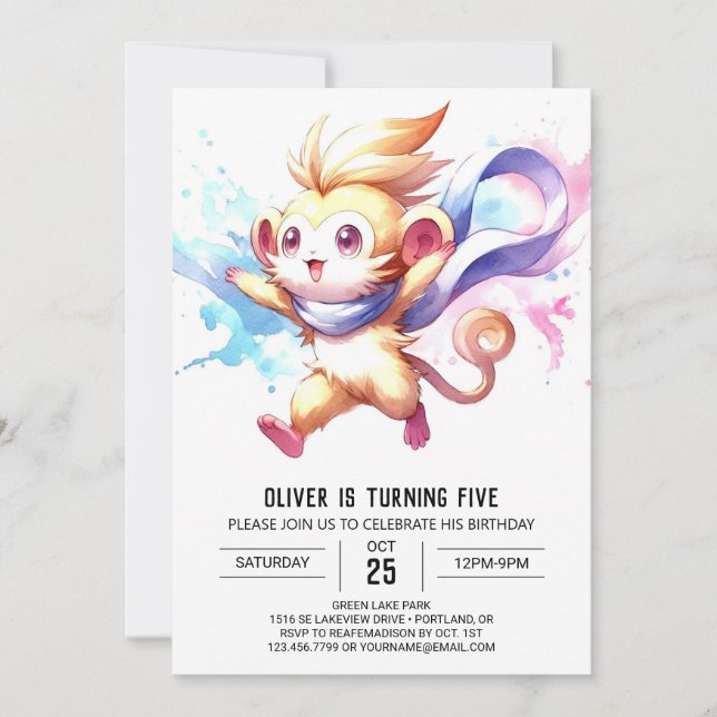 Convite Woodland Kids Monkey Birthday (Frente)