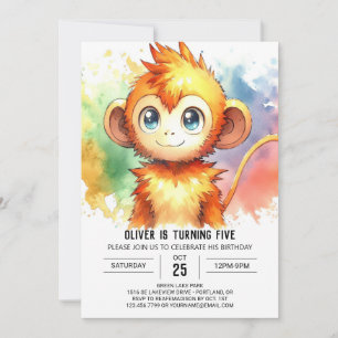 Convite Woodland Kids Monkey Birthday