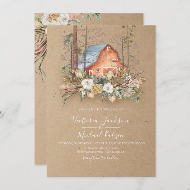 Convite Woodland Kraft, papel Barn Forest Casamento (Frente/Verso)