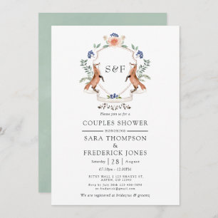 Convite Woodland Laurel Crest Monogramas Casal Chá Invi