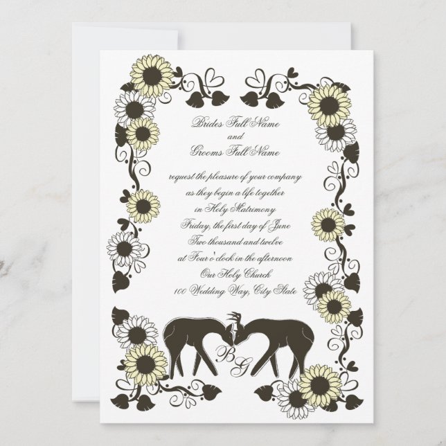 Convite Woodland Love Sunflower Wedding (Frente)