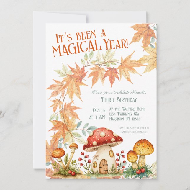 Convite Woodland Mushroom Fall Birthday (Frente)