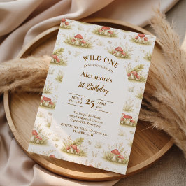 Convite Woodland Mushroom Wild One Birthday
