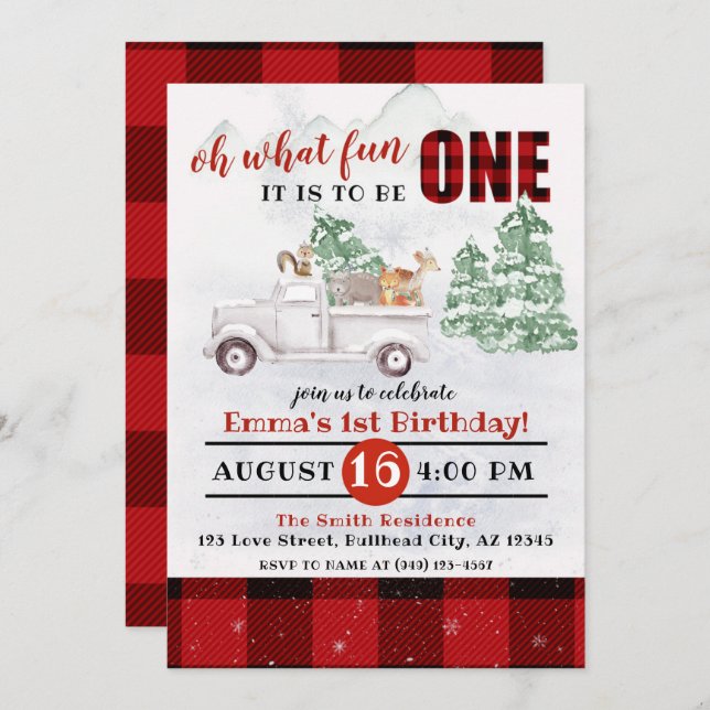 Convite Woodland Oh que graça é ser UM primeiro aniversari (Frente/Verso)