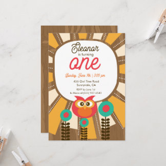 Convite Woodland Owl First Birthday Invitation – One Year 