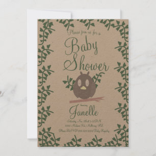 Convite Woodland Owl Greenery Chá de fraldas Rustic