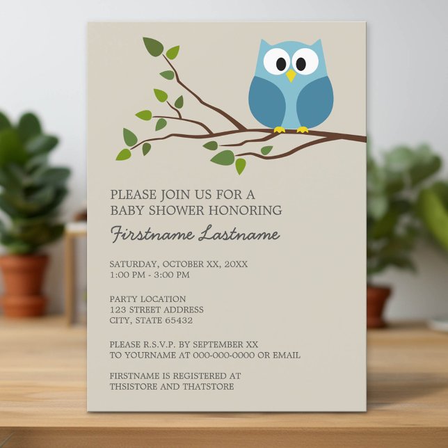 Convite Woodland Owl no Branch Chá de fraldas (Custom Invitation with Download Option)